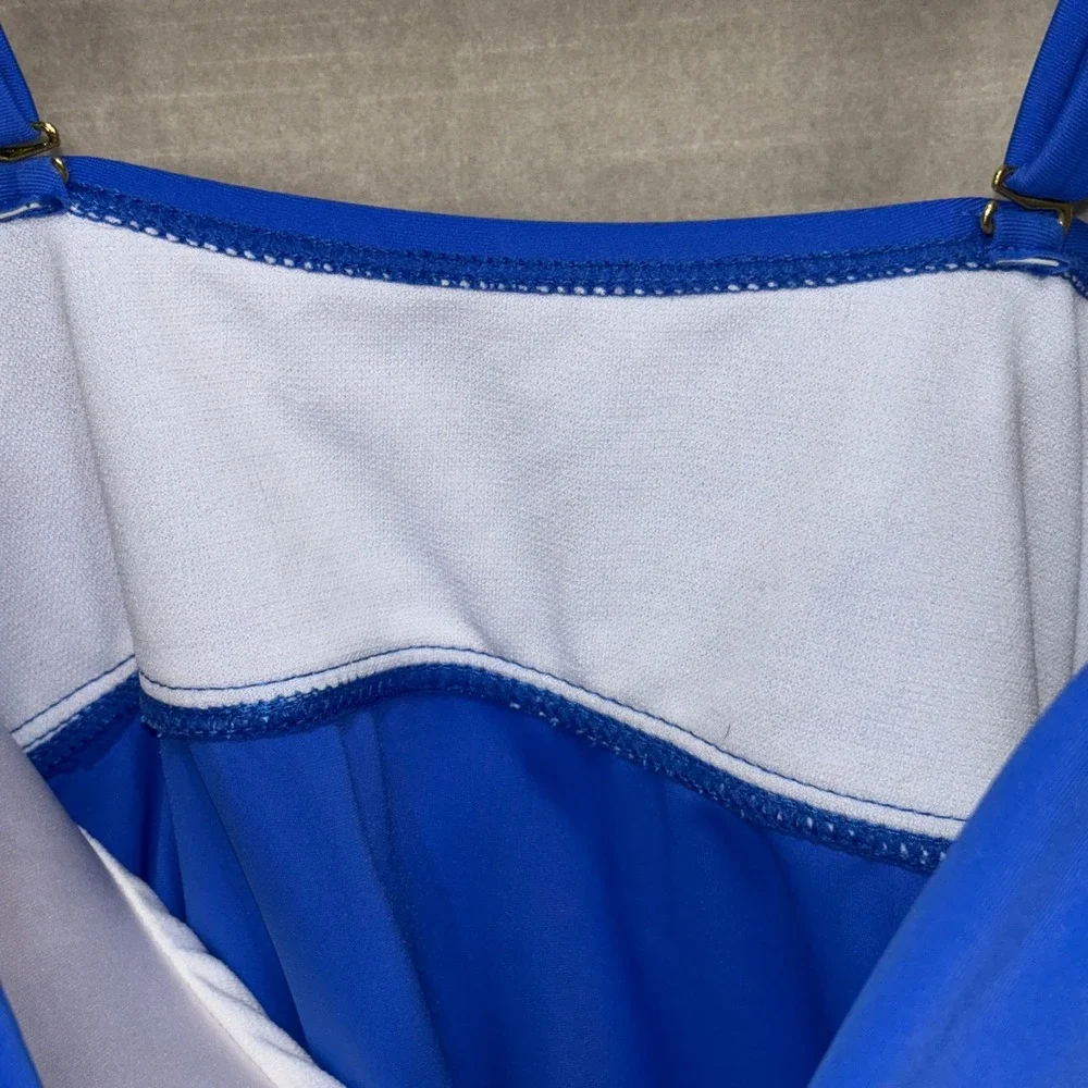 New GRND Blue Ruched‎ Tankini Swim Top S Adjustable Straps Recycled Polyester